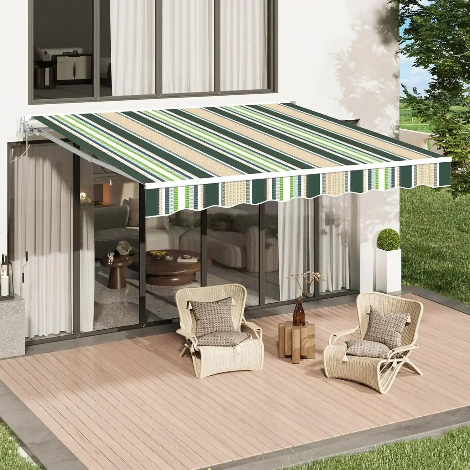 [Free Shipping, New Arrival!]Retractable Awning, 10'x8' Manual Awnings for Patio Sun Shade Shelter,Water-Resistant Polyester Cov