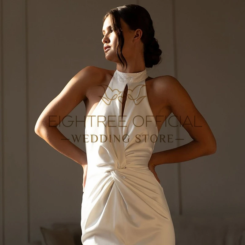 Eightree-vestidos de novia de sirena para mujer, vestido de novia con escote Halter y purpurina dividida alta, vestidos formales de noche para boda y graduación personalizados