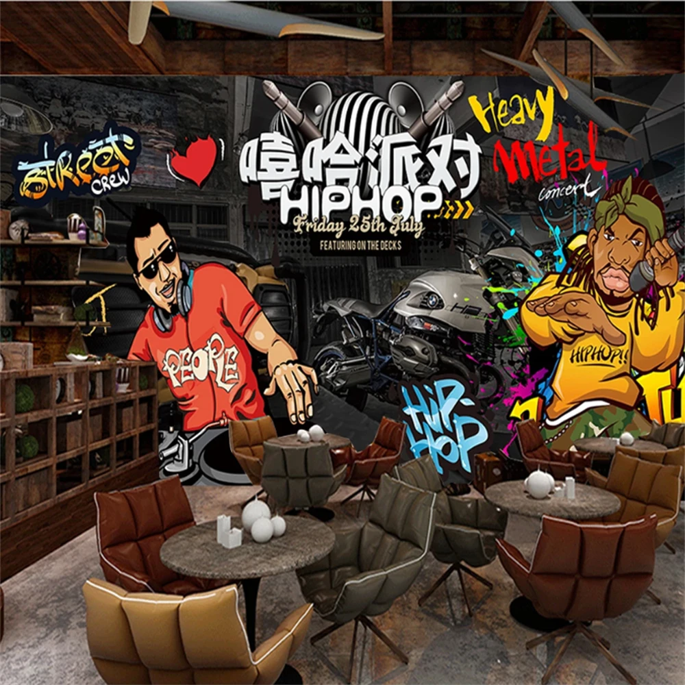 custom Street Graffiti Wall paper Street Dance Classroom Mural Wallpaper 3D Personality Hip Hop Bar Internet Cafe Gym Industrial