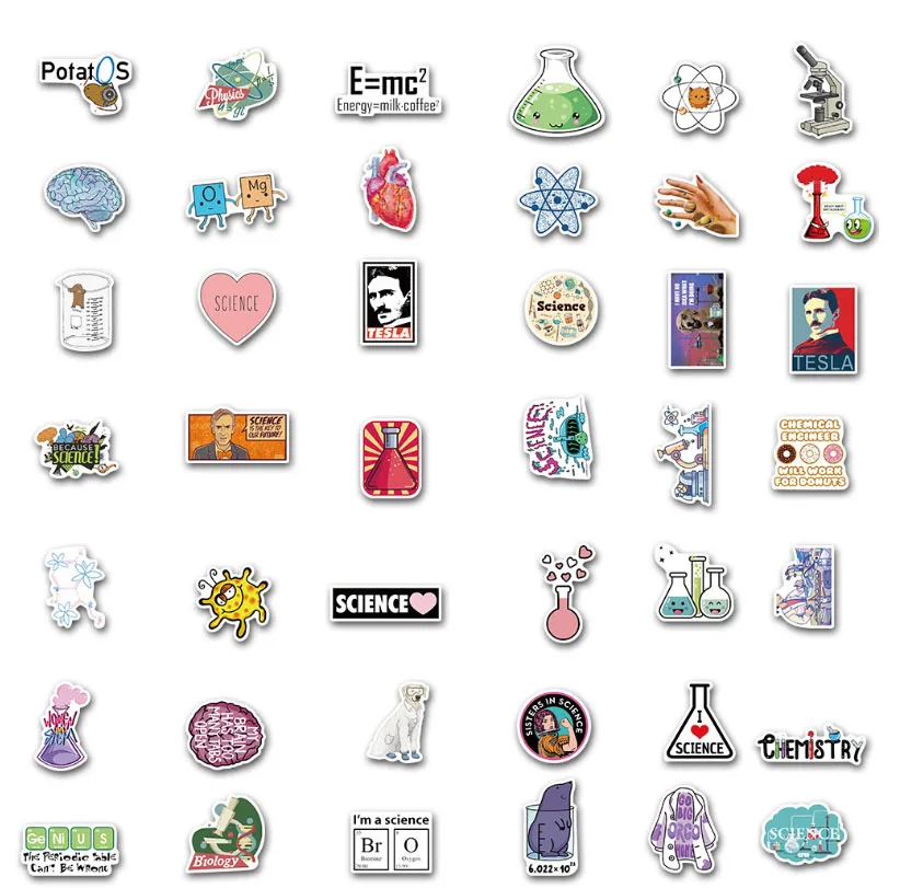 10/30/50pcs การ์ตูนอุปกรณ์ห้องปฏิบัติการสโนว์บอร์ดแล็ปท็อปกระเป๋าเดินทางตู้เย็นดินสอกรณีรูปลอกสติ๊กเกอร์ตกแต่งบ้าน DIY เด็กสาว