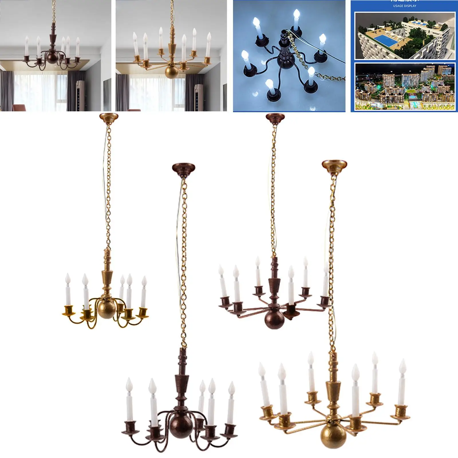 1/87 HO Scale Ceiling Light 6 Lights Chandelier 3V DIY Mini Garden Model Toy