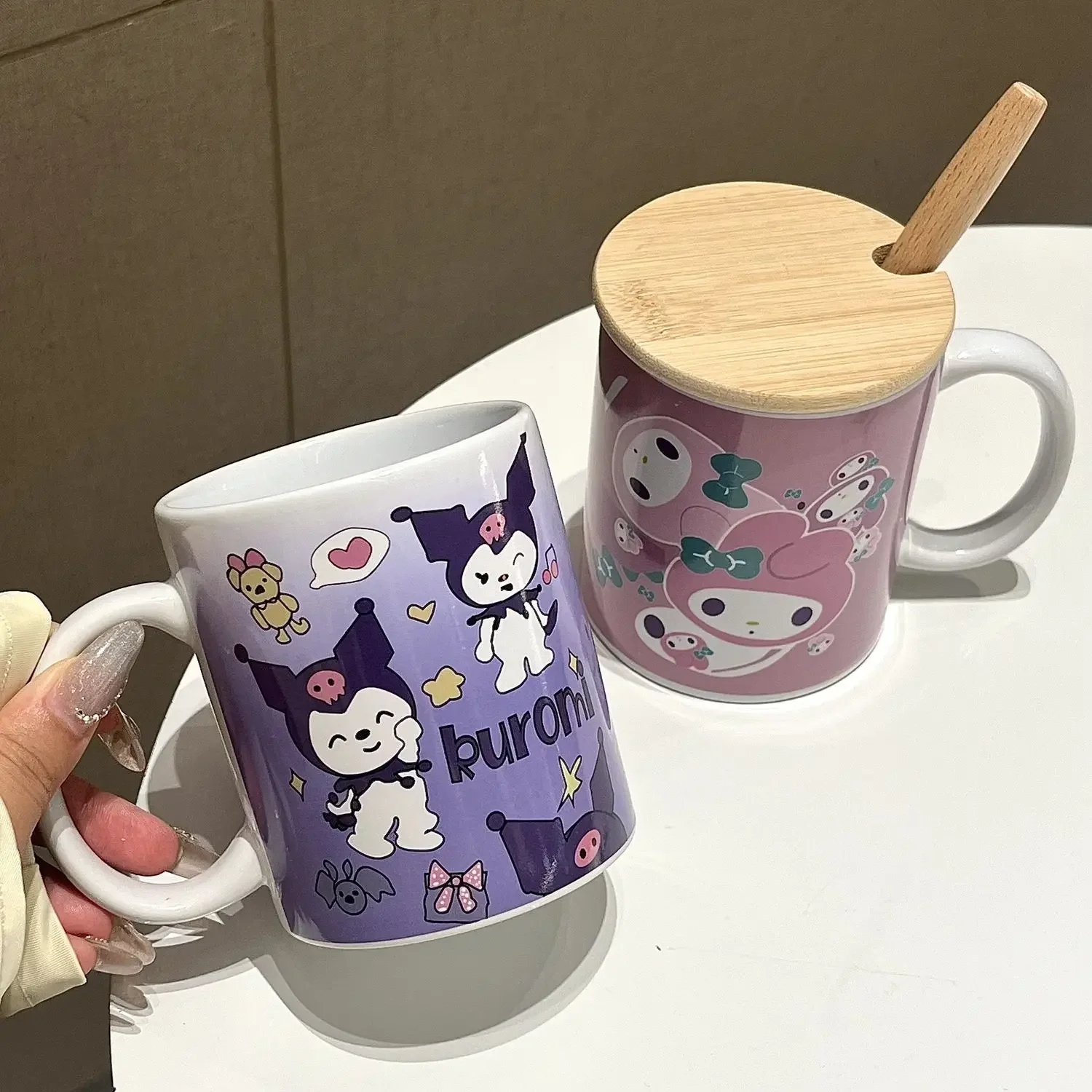 

Sanrio Kawaii My Melody Ceramic Water Mug Kuromi Anime Cartoon Cute Fashion Exquisite Household Office Coffee Tea Cup with Spoon