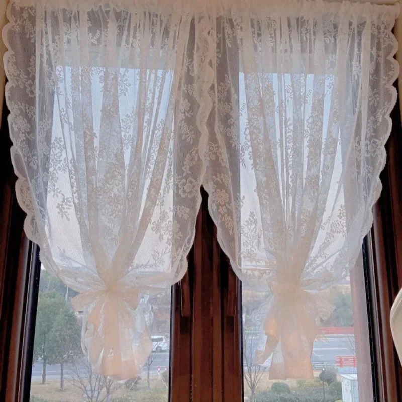 N3012Lace white gauze curtain living room country door curtain