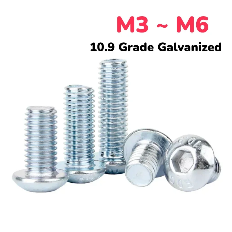 10.9 Grade Galvanized M3 M4 M5 M6 Carbon Steel Allen Hex Socket Button Screw Round Allen Cap Screw Bolts