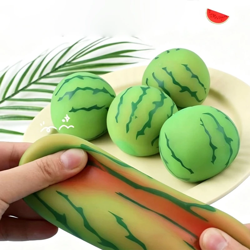 Crunchy Watermelon Squishy Stress Ball Fidget Toy Squeeze Toy Round Blocks Filled ASMR Anti Stress Release Hand Relax Gift Toy