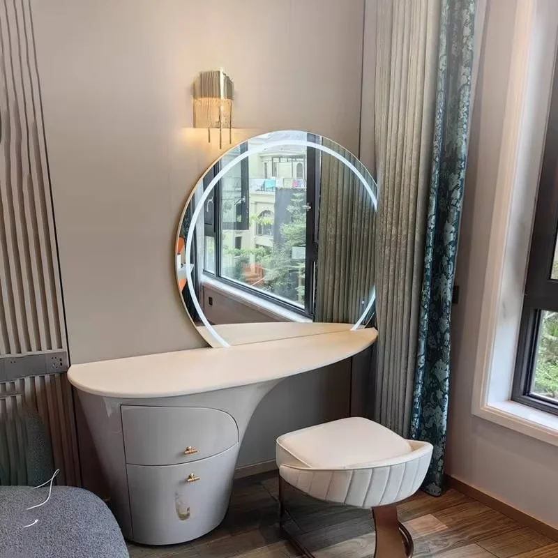 Simple Storage Vanity Table Dest European White Light Mirror Makeup Vanity Desk Space Saving Scrivania Makeup Furnitures Bedroom