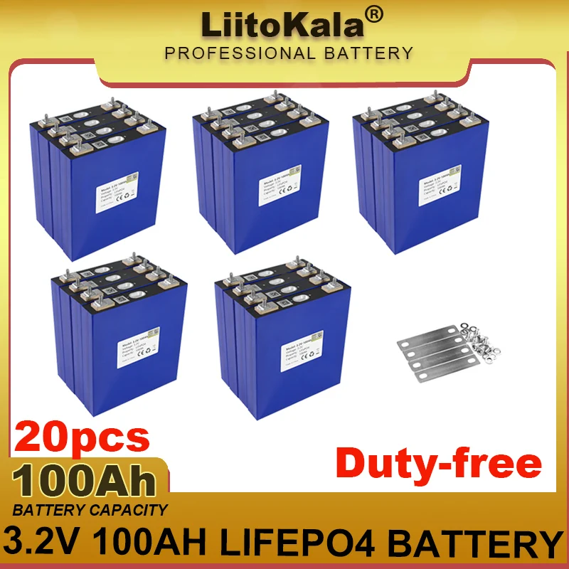 20pcs LiitoKala 3.2V 100Ah LiFePO4 battery DIY 12V 24V 3C Lithium iron phospha Motorcycle Electric Car motor batteries duty-free