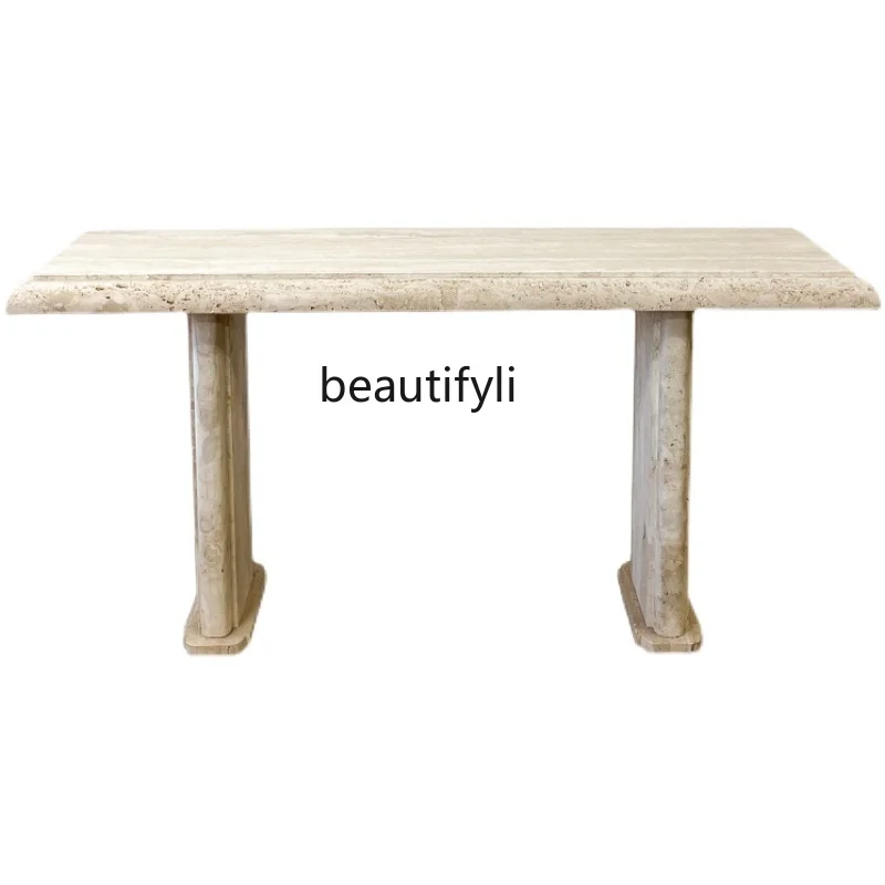 

Light luxury entrance table, designer wabi-sabi wind, travertine against the wall, foyer entrance entrance platform