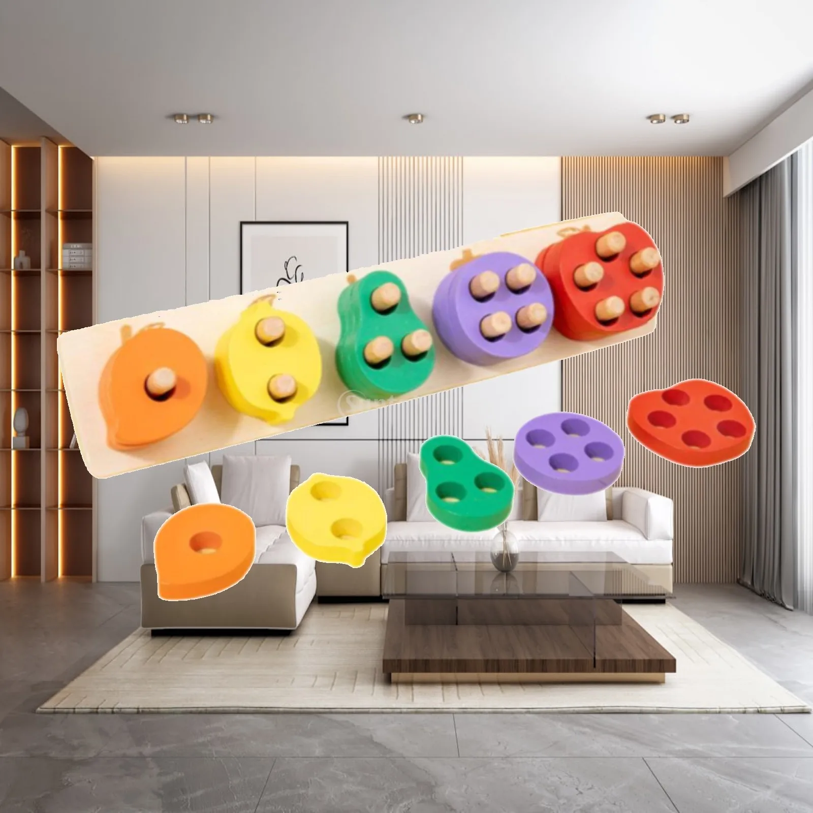 Montessori Wooden Shape Matching Toy Stack and Sort Board with 5 Geometric Shapes Color Blocks for Baby Fine Motor Skills