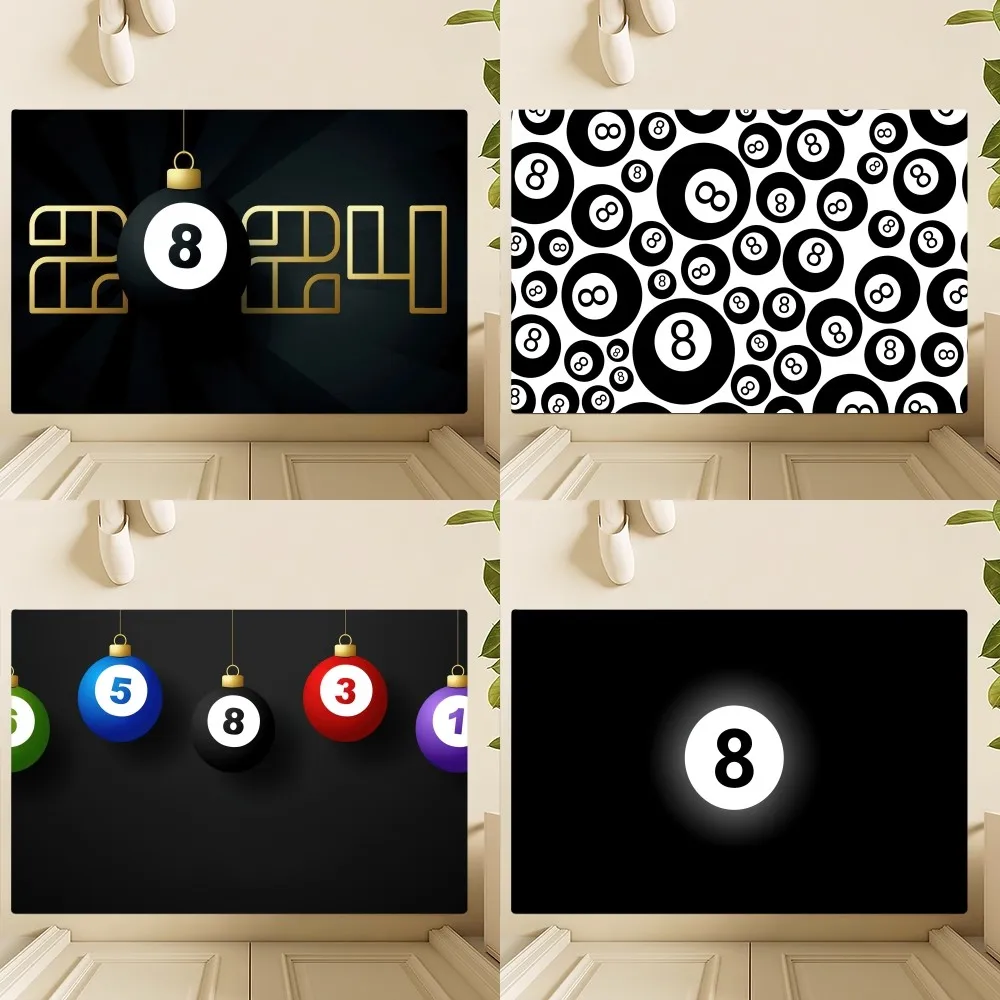 Black Billiards 8 Ball Round Flocked Floor Mat Bedroom Kitchen Door Bath House Super Absorbent Foot Non-slip