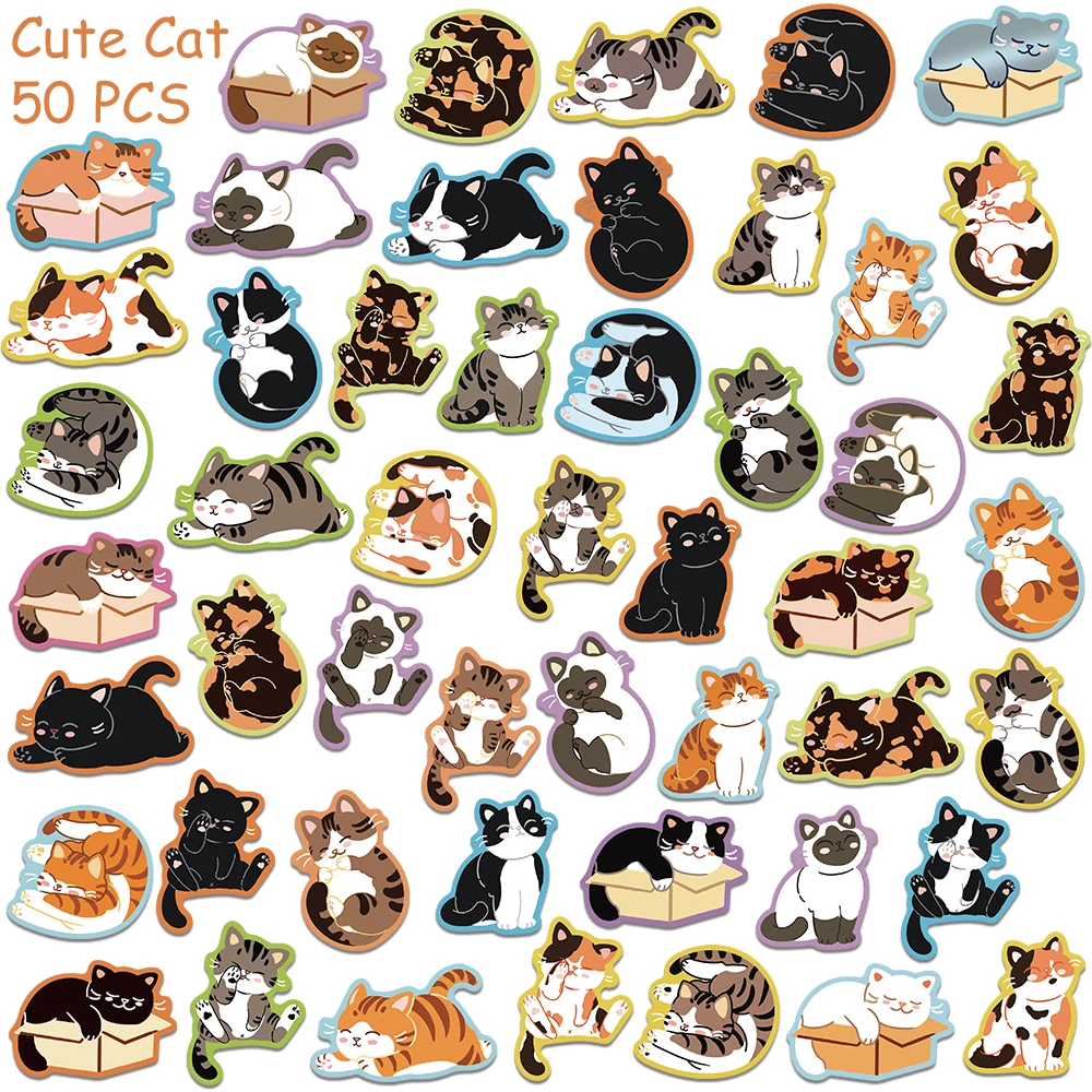50 قطعة الكرتون لطيف القط ملصقات الشارات للهاتف المحمول سجل القصاصات حقيبة خوذة Graffiti بها بنفسك الكتابة على الجدران ملصقات الجمالية الهدايا الإبداعية #5
