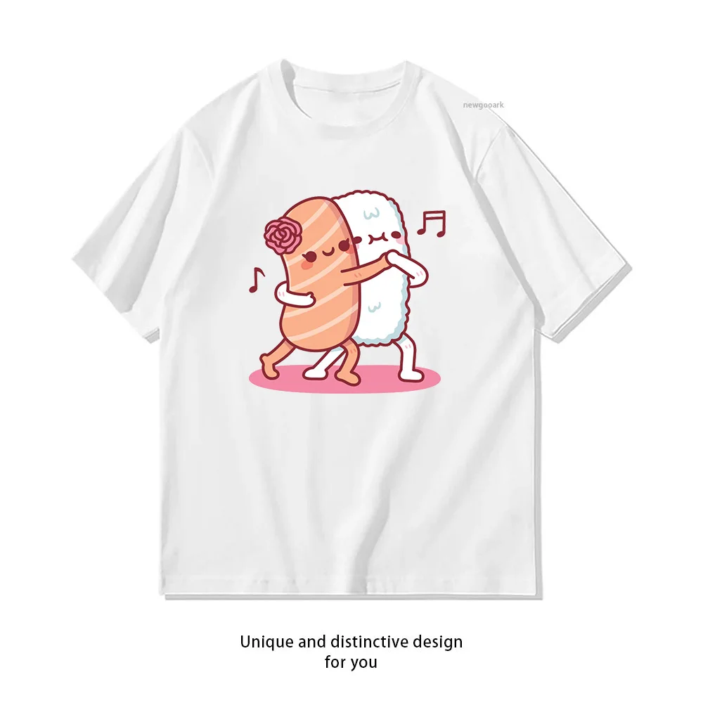 Funny Salmon Sushi And Rice Dancing Tango t-shirt Woman Man Casual Cotton Graphic T Shirts Adult O-neck Tops Tee Short-sleev