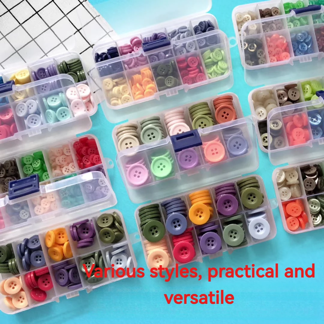 Mixed color boxed resin buttons diy decorative four-hole buttons sewing kit children's handmade materials