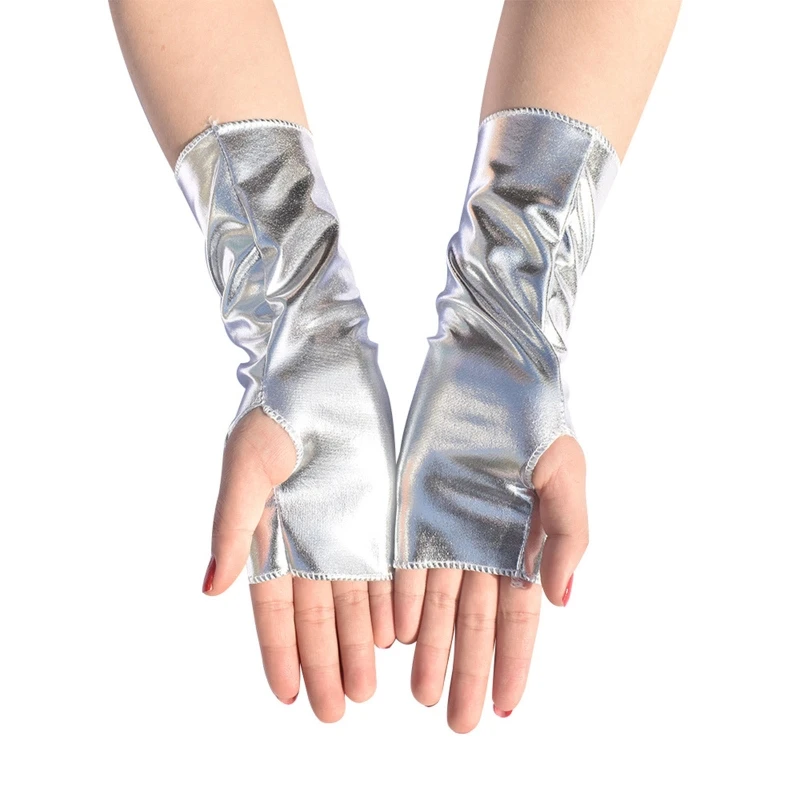 Fashion Hip Hop Vintage Dress Up Gloves Gloss Leather Short Gloves Punk Hip Hop Fingerless Gloves for Hip-Hop Dance Performance