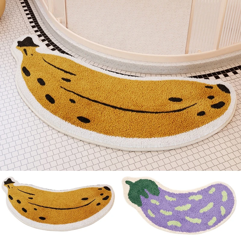 Imitation Cashmere Banana Eggplant Plush Carpet Shaped, Water Absorbent, Bathroom Floor Mat, Cartoon Fruit, Net Red