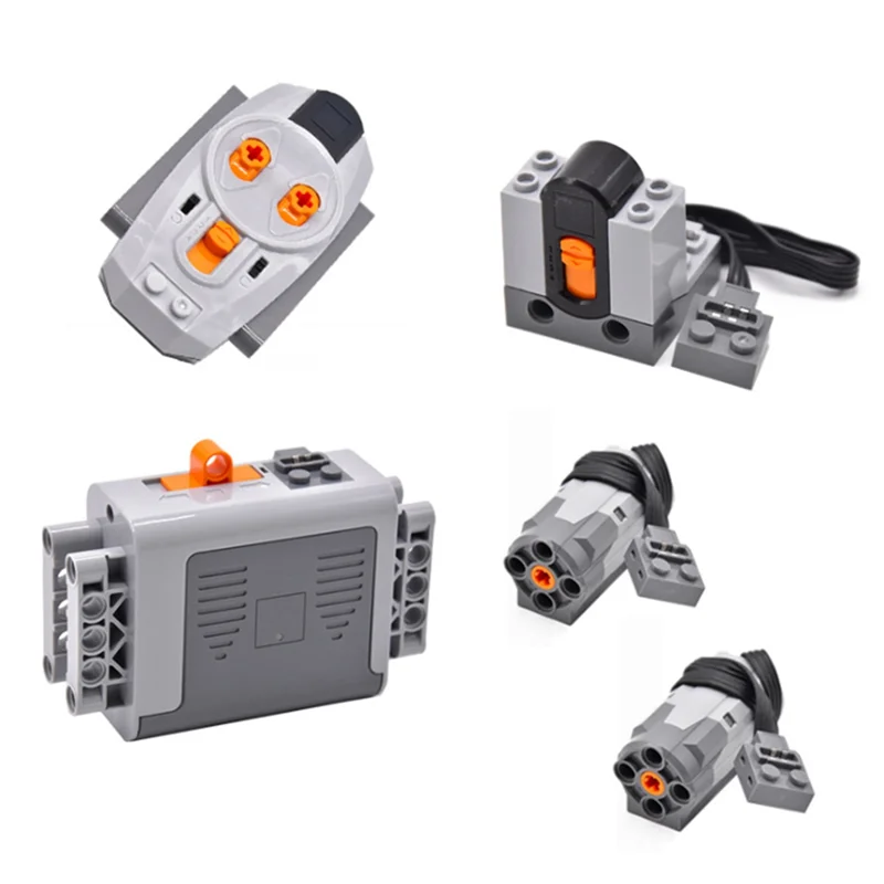 

AA49 15Pcs Power Function Motorized Building Blocks Power Kit 6 Medium Motors,3 Battery Box,3 IR Remote Control,3 Receiver