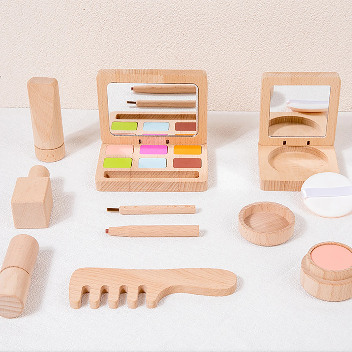 Children's wooden cosmetics, family toys, solid wood role-playing, girl makeup, lipstick, and makeup