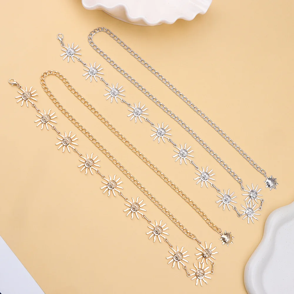 Women Fashion Belt Hip Hop High Waist Gold Silver Color Vortex Sun Chain Chunky Fringes Waist Chain Corset Chain Belt view 4