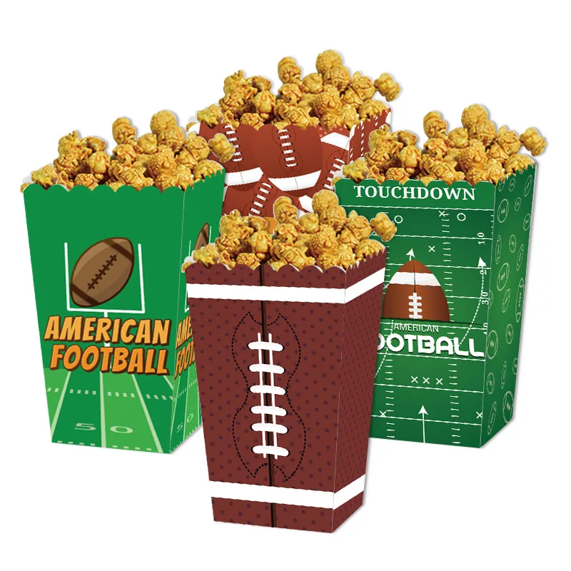 4 Pack Football Party Popcorn Box, Football Party Supplies,Durable Disposable Ball Game Decoration Game Party Popcorn Bowl