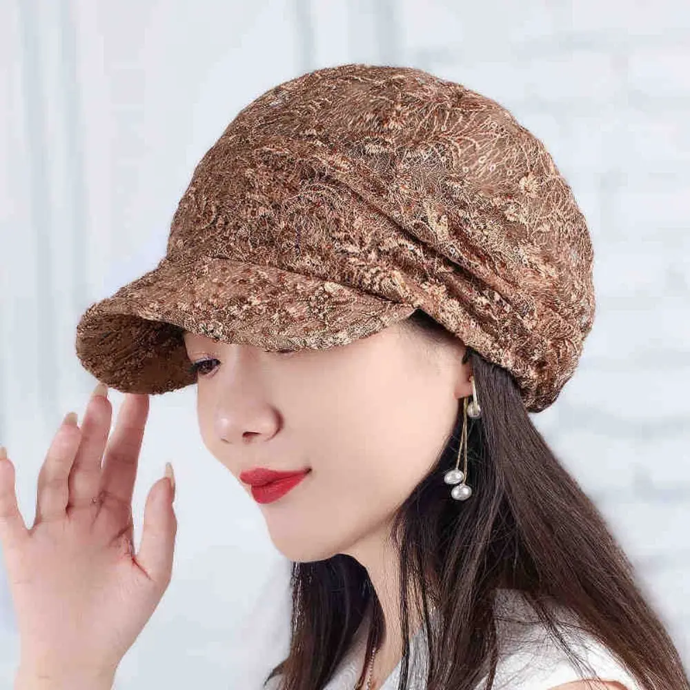 꽃무늬 비니 모자 통기성 헤드스카프 여성용 야구 모자 자수 캐주얼 터번 비니 모자 가을 여름용