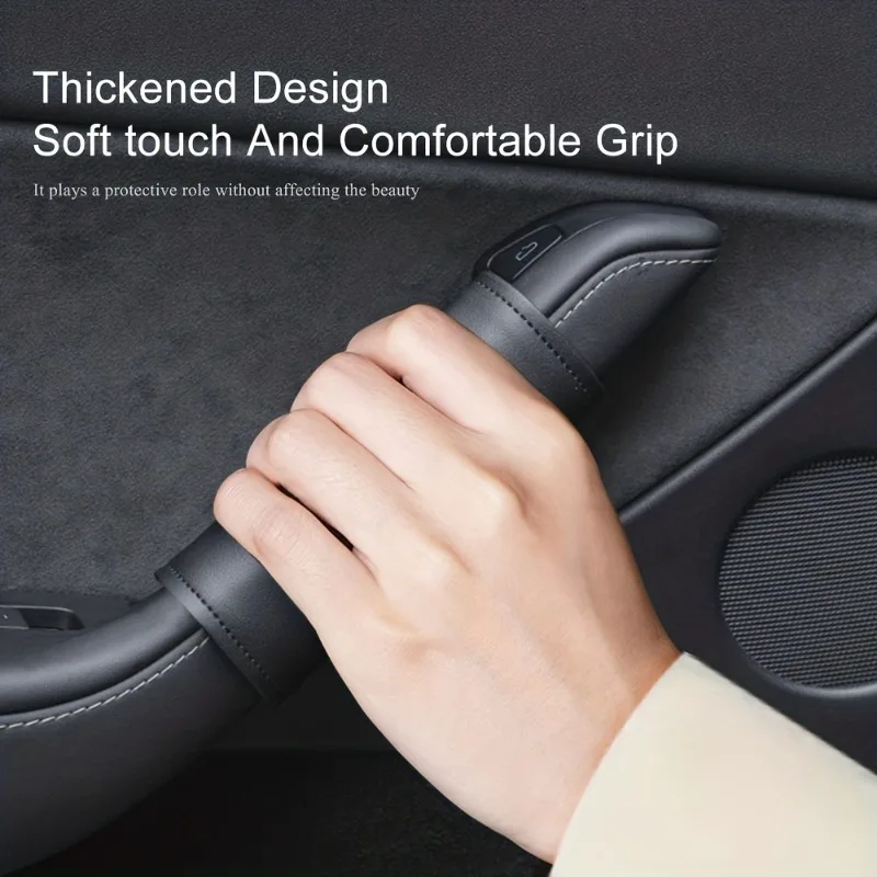 4pcs/set Door Inner Handle Protector Cover Leather For Tesla Model 3/Y Car Interior Accessories
