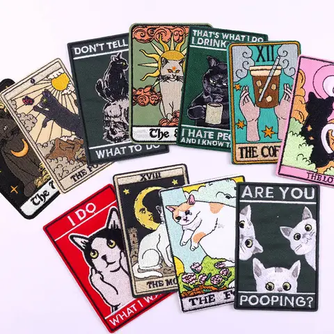 Animal Tarot Embroidery Patch Iron On Patches For Clothing Thermoadhesive Patches Cartoon Cat Patches On Clothes Sewing Stickers