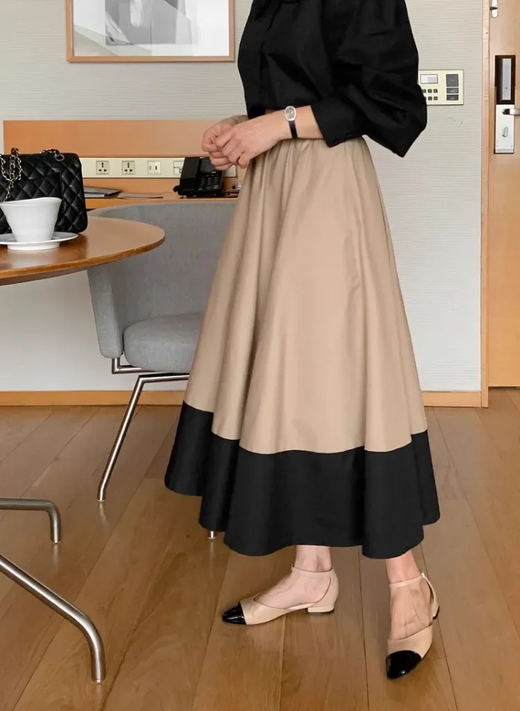 Korobov French Temperament Skirt Contrast Color Splicing High Waist Slimming Skirts Woman Y2k Clothes Korean Fashion Faldas