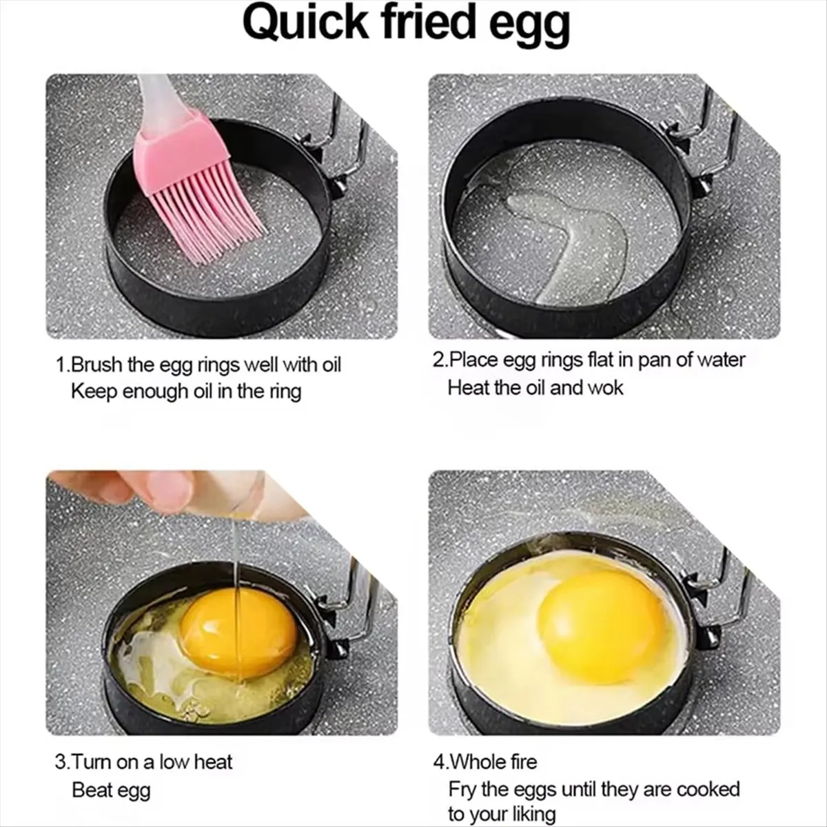AT16 Stainless Steel Egg Omelette Home Kitchen Gadget Baking and Cooking Round Meat Patty Model Foldable Handle Egg Mold