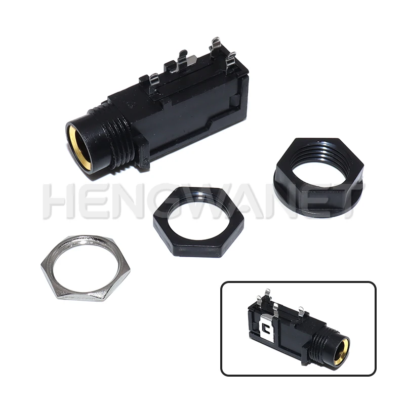 5PCS DIY 6.35mm Jack Gold Plated 4P Stereo Dual Channel Microphone Socket 6.35 Audio Straight Jack Connector