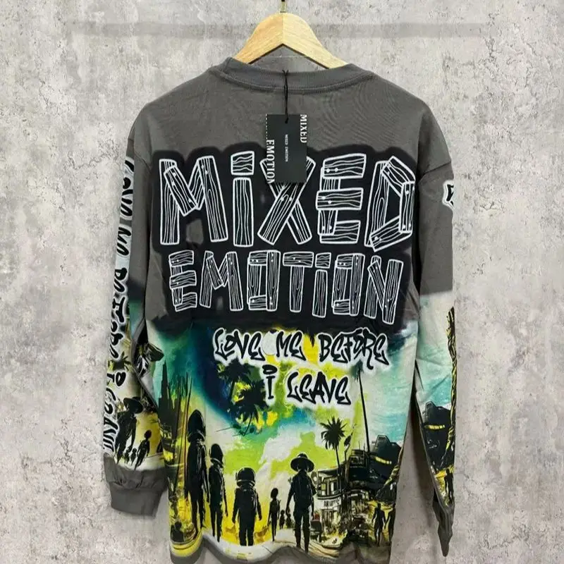 2025 جديد مختلط العاطفة كم طويل تي شيرت الرجال امرأة شارع العليا طباعة أفضل جودة Crewneck الهيب هوب المتضخم القمم