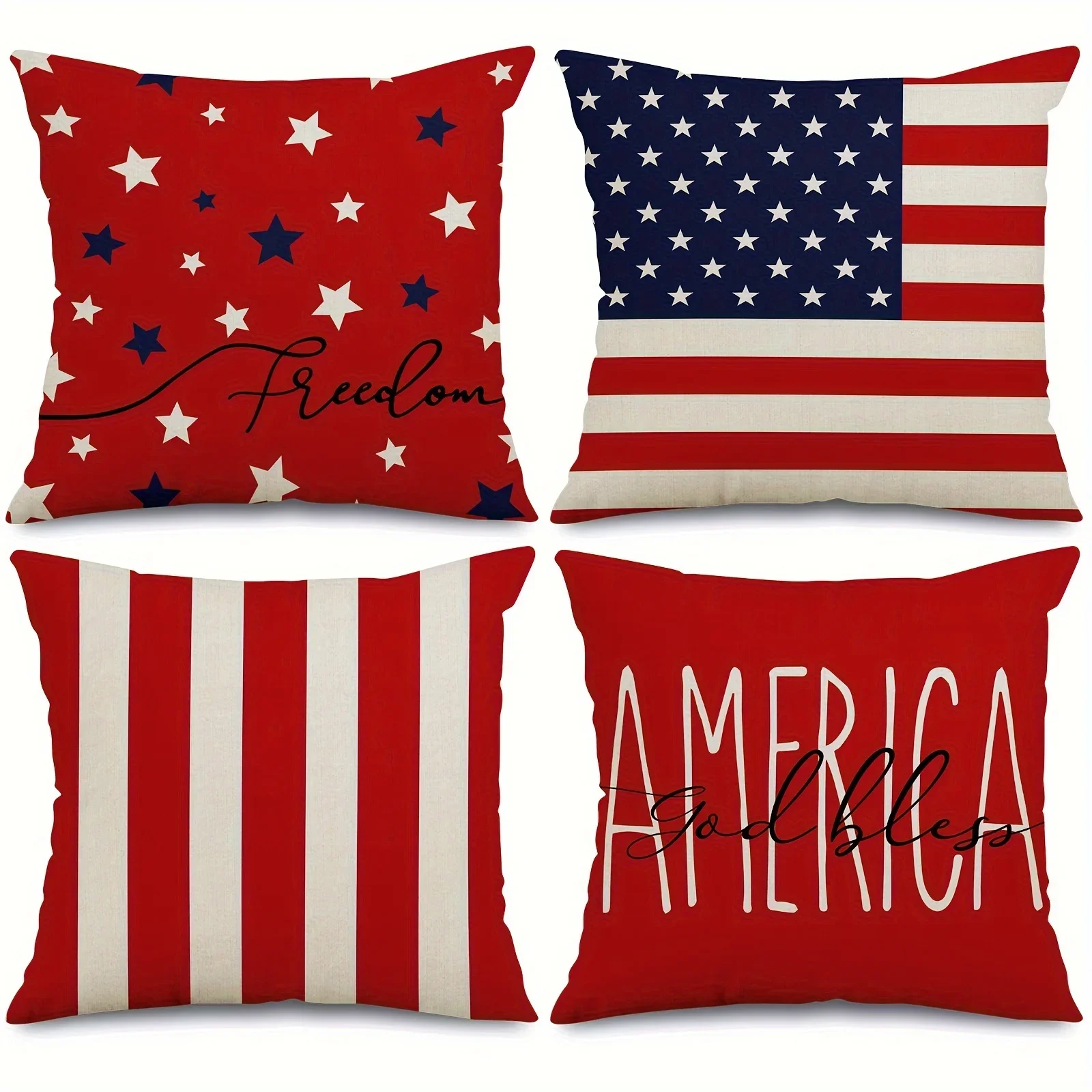 4th Of July Decorations Pillow Covers American Flag Stars Stripes God Bless America Throw Pillow Case Patriotic