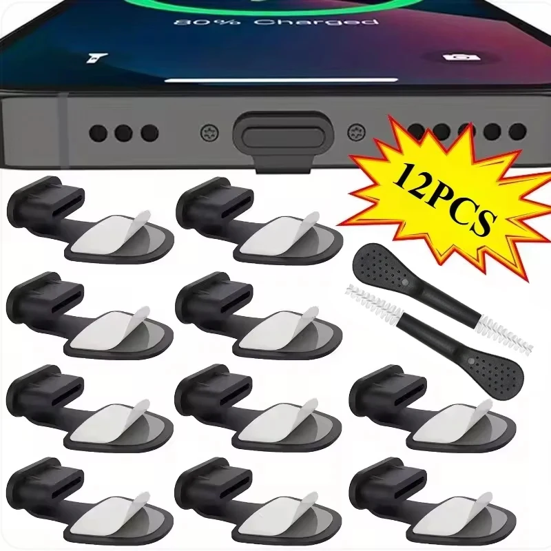 1 Juego de tapones flexibles para puertos, tapas de silicona antipolvo más herramienta de limpieza, protección diaria para teléfonos celulares con interfaz Tipo C