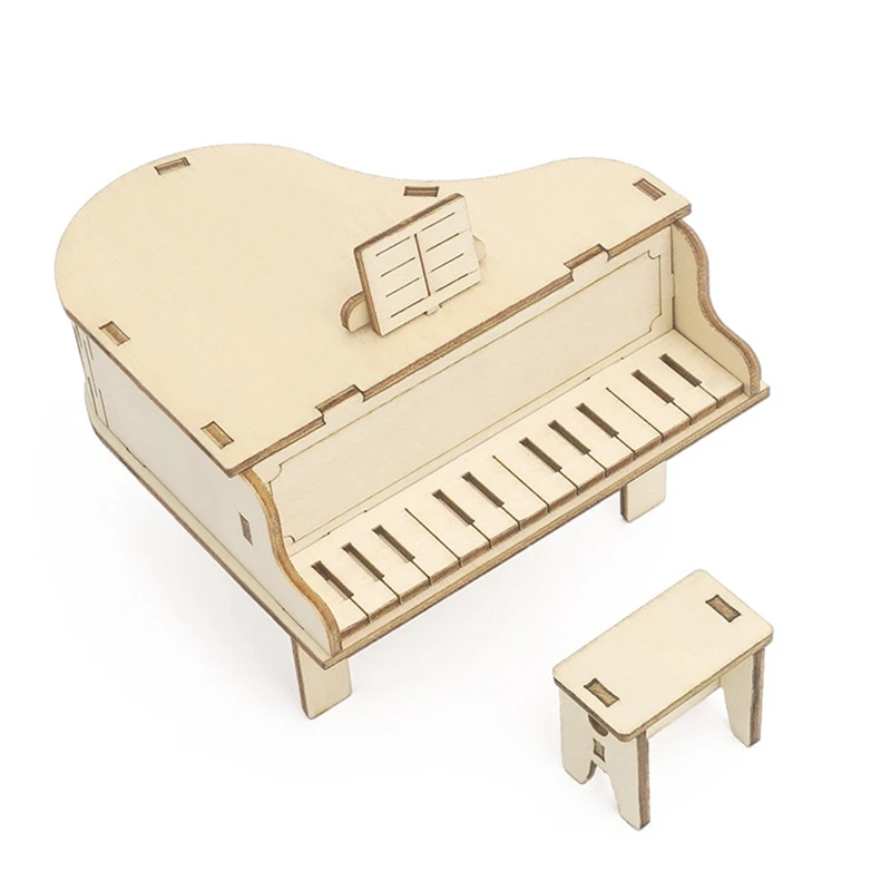 Grand Piano Wood Hand Crank Music Box Office Decoration 3D Wooden Puzzle Science Experiment Production Kit