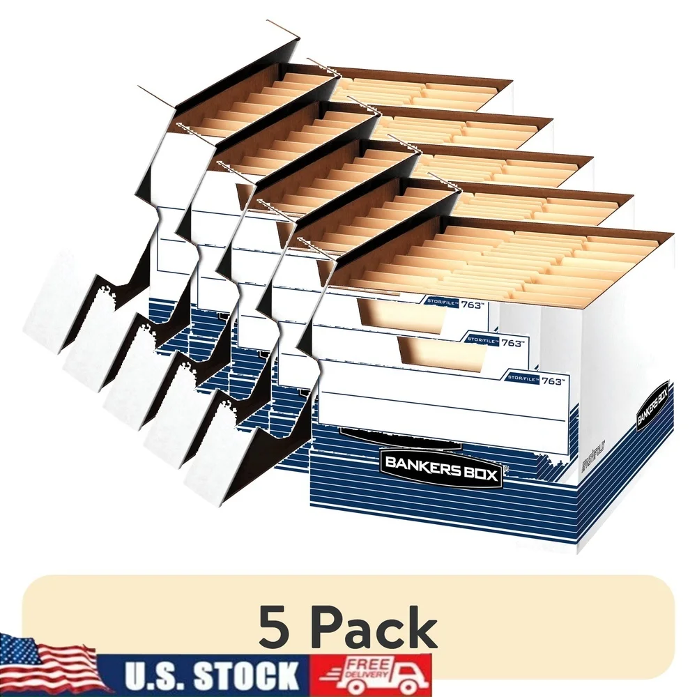 

5-пакетные коробки для хранения файлов средней длины, архивающие документы, простая сборка, прочные ручки, организация переезда в домашнем офисе