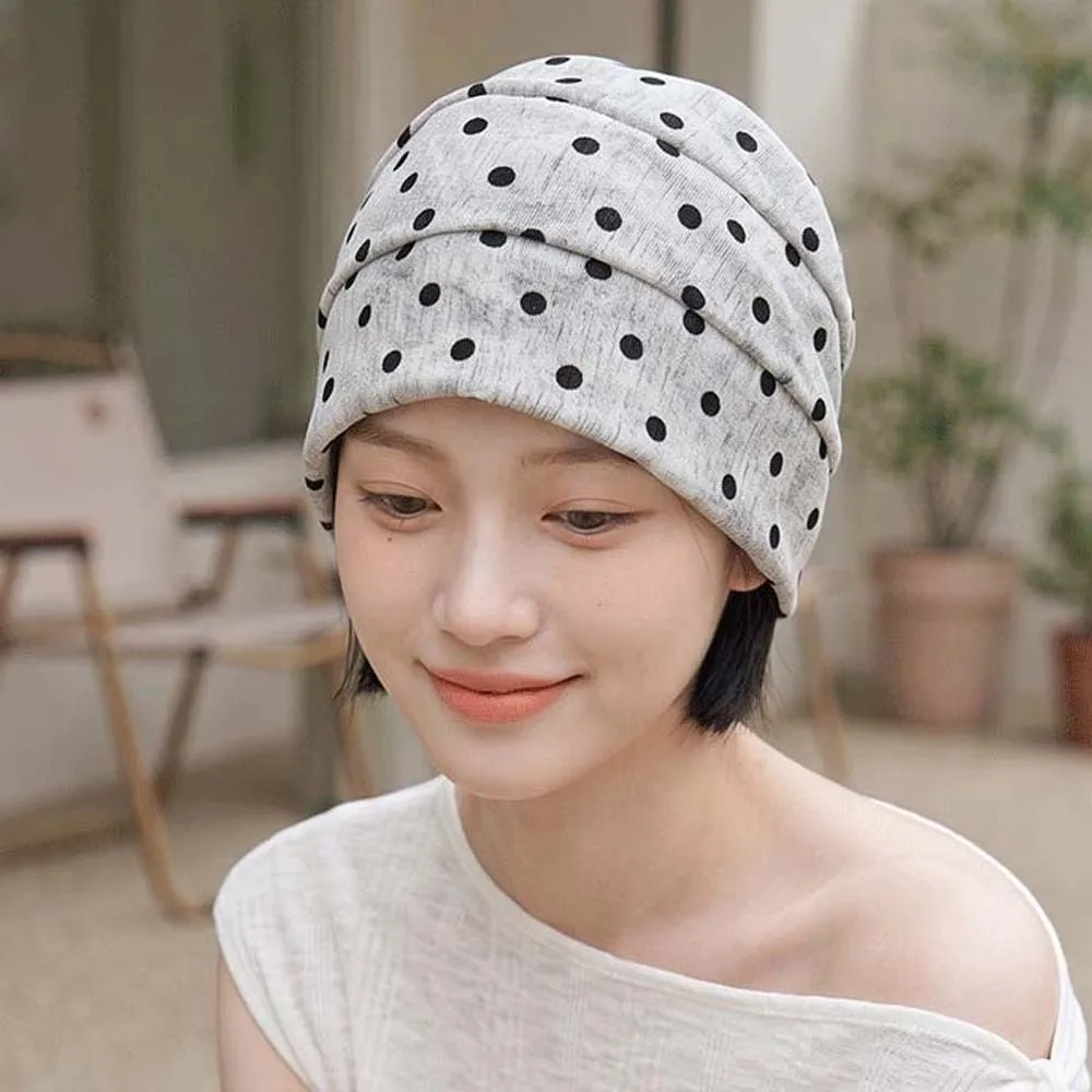 Casual Hair Cover Retro Polka Dot Beanie Elastic Y2K Vintage Pullover Hat Soft Comfortable Slouchy Skull Cap Outdoor Commuting