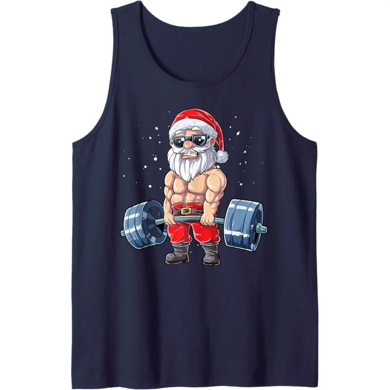 Santa Weightlifting Christmas Fitness Gym Deadlift Xmas Men Tank Top