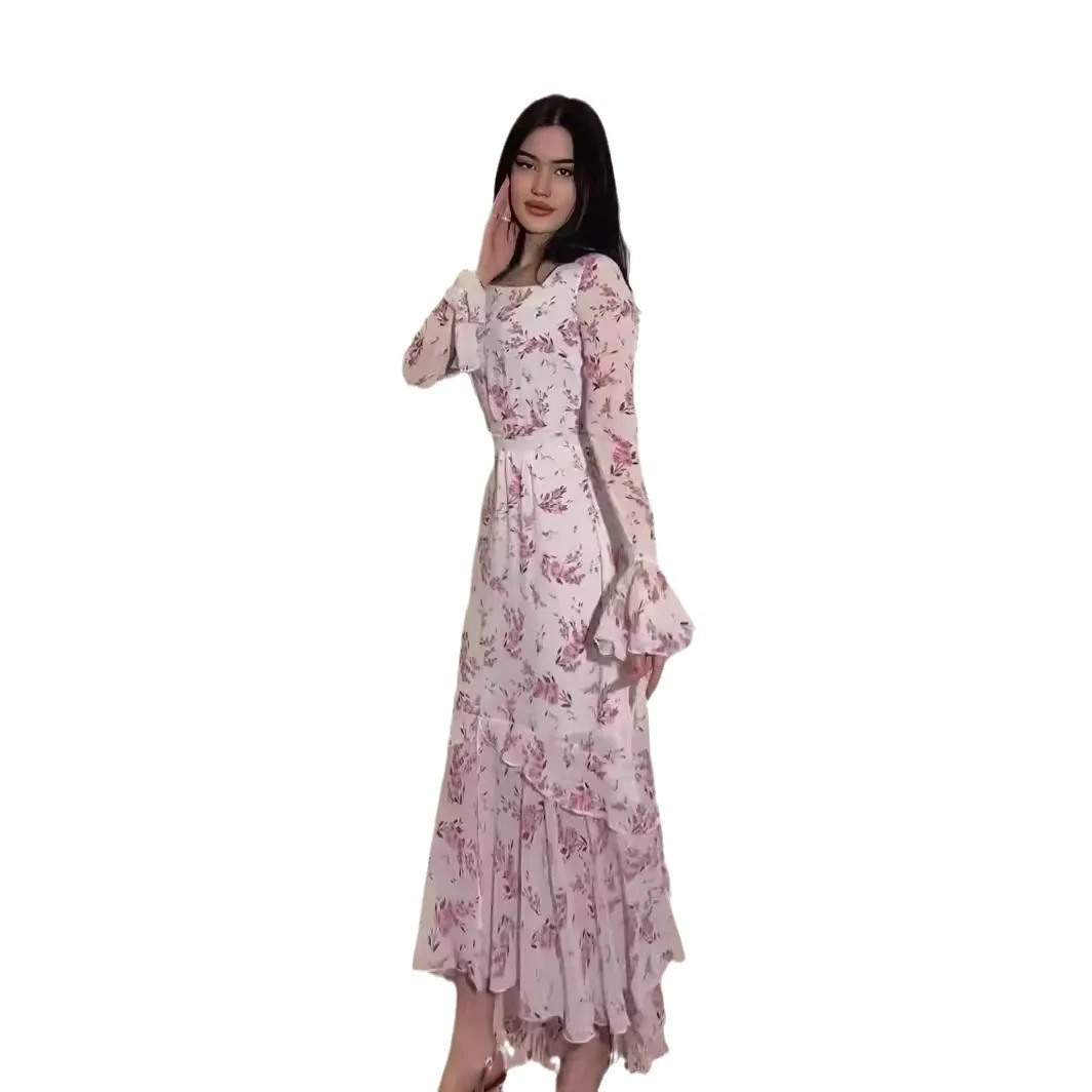 Ramadan Eid Jalabiya Muslim Women Dress Dubai Arabic Dresses Flower Printed Vestidos Islam Long Robe Abayas Morocco Kaftan