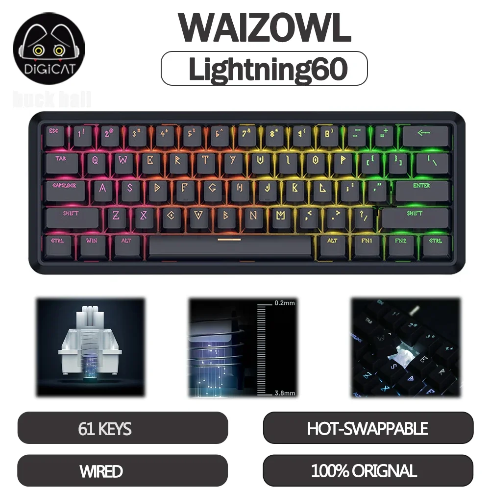 

Waizowl Lightning60 Mechanical Keyboard Magnetic Switch Wired Hot-Swap Keyboards Gasket RGB Office FPS RTS Gaming Keyboards Gift