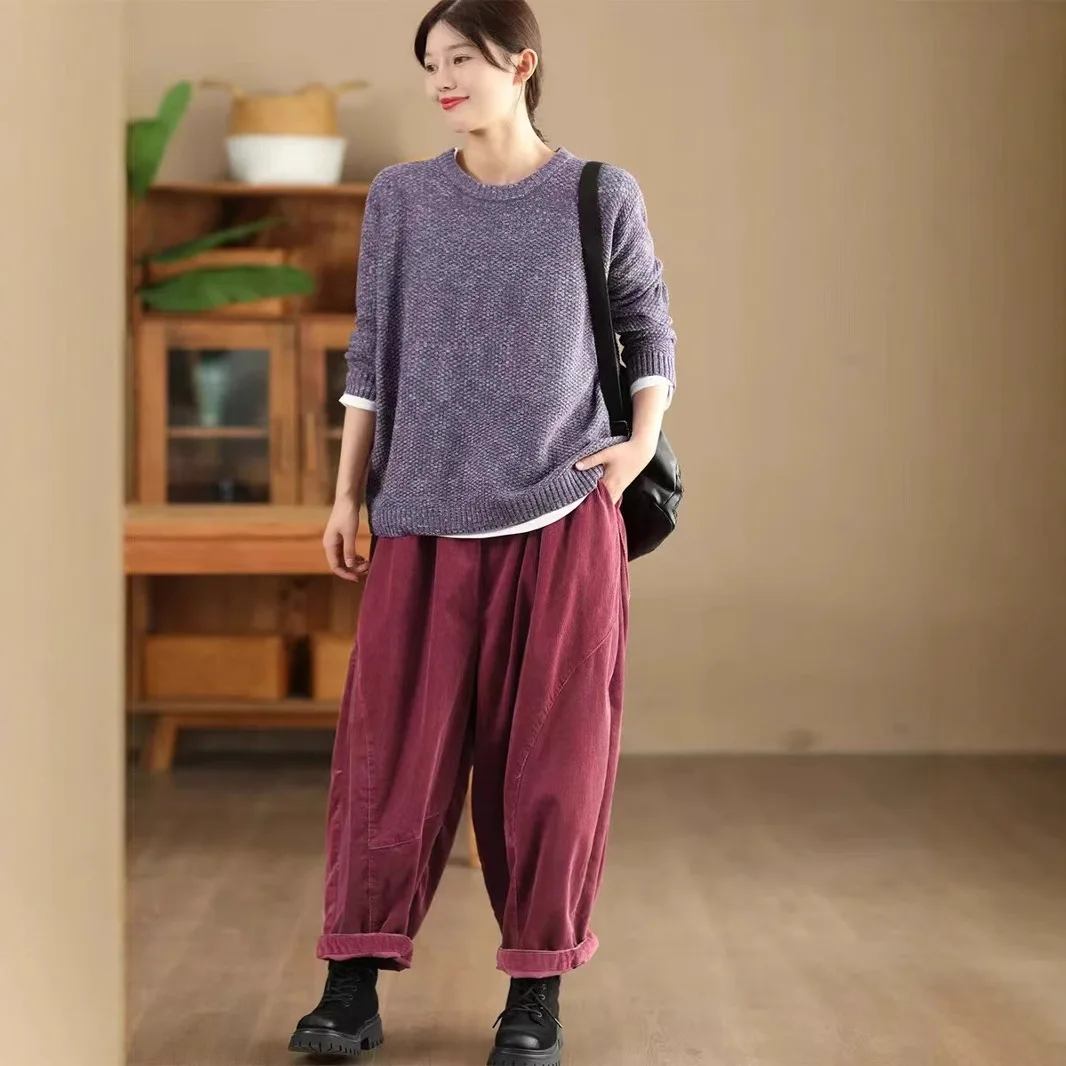 

Женские хлопковые толстовки, осень-зима, стиль Mori Girl, однотонные женские вязаные пуловеры с круглым вырезом и воротником, дикие JJ911