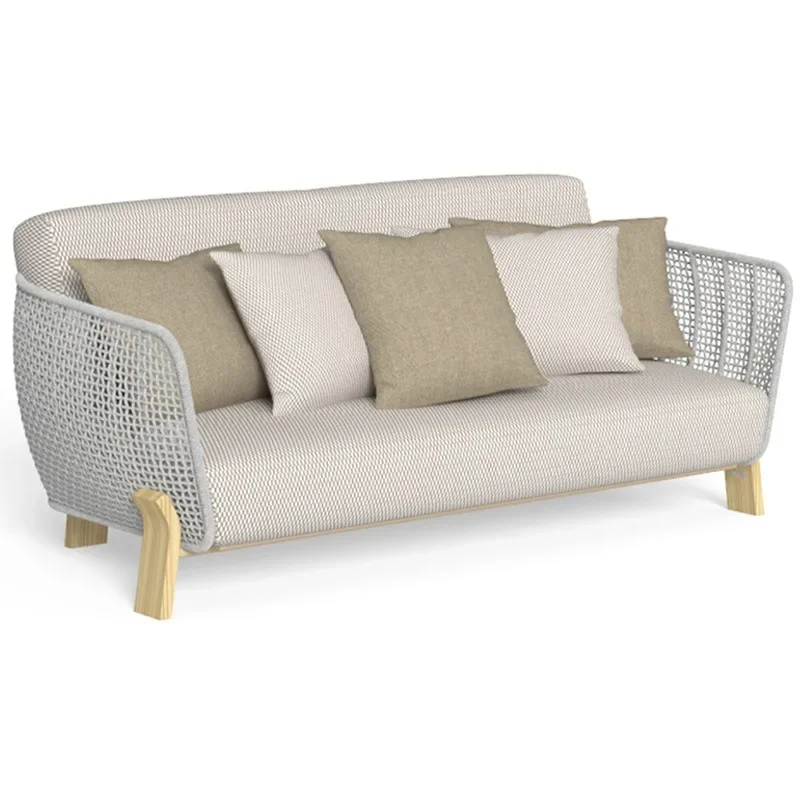 Outdoor teak rope sofa combination, courtyard balcony leisure furniture outdoor garden terrace rainproof solid wood sofa