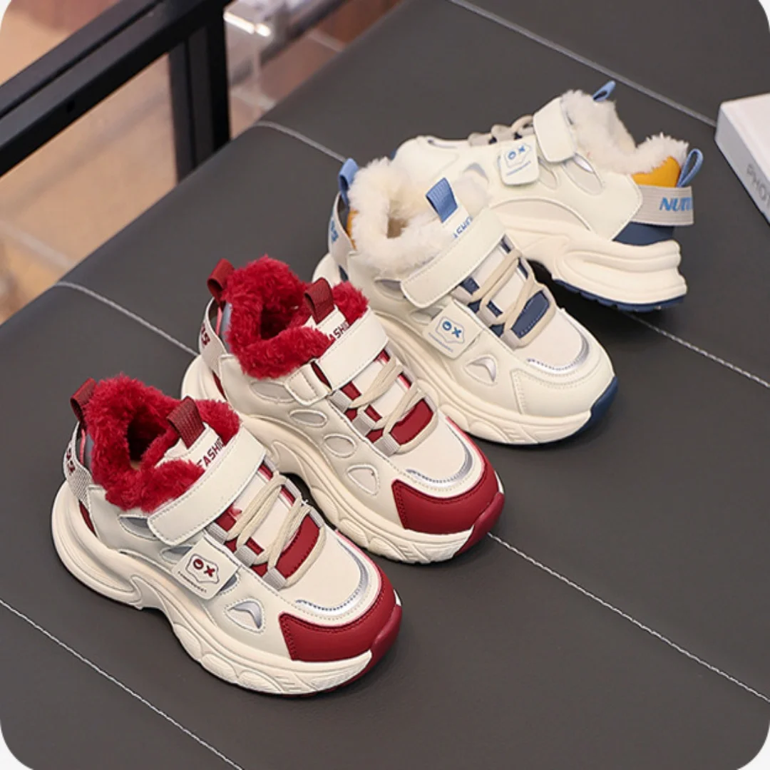 Kids'Casual Shoes PU Leather Winter Fashion Sports Shoes For Children Designer Warm Anti-slip Blue Red Shoes Size 26-37