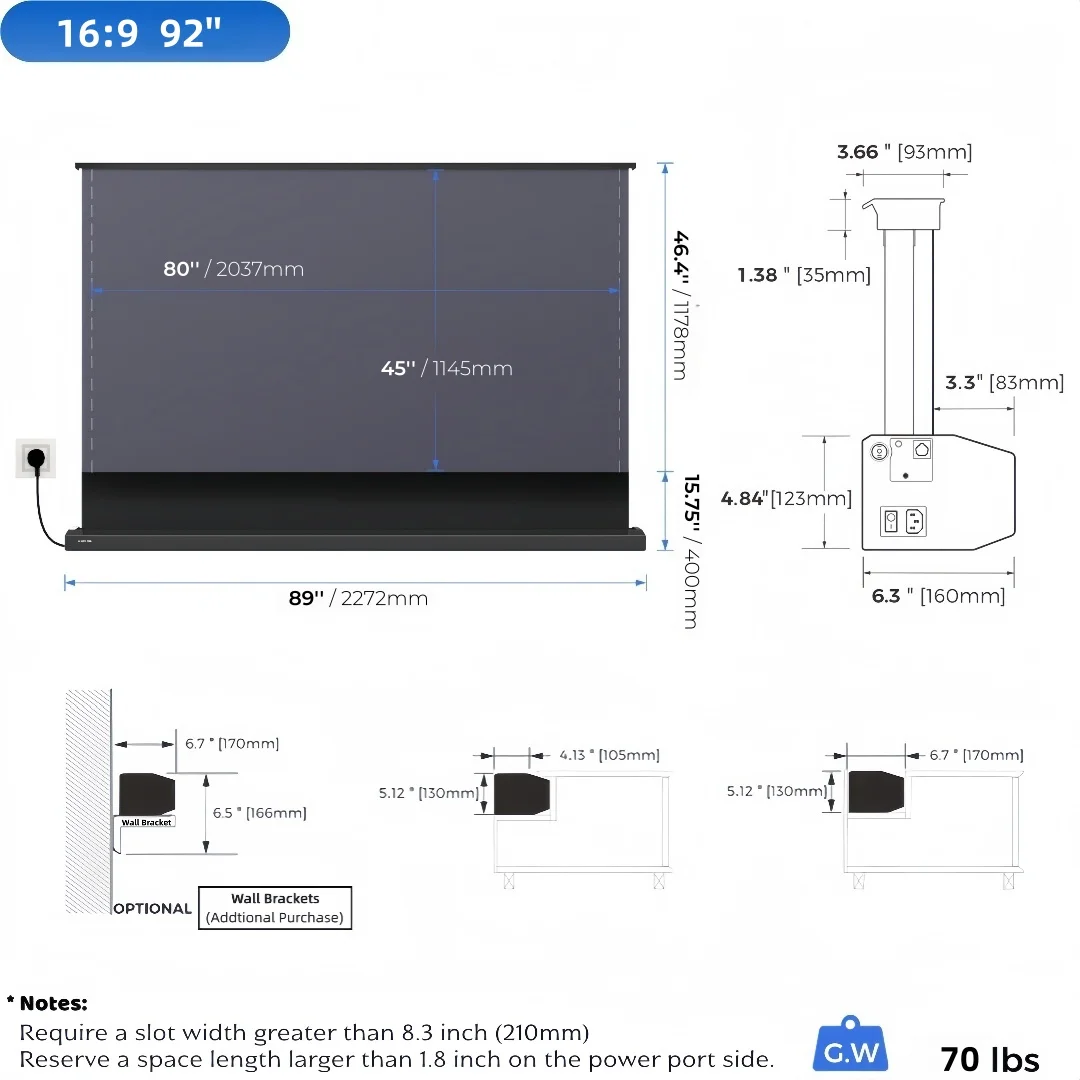 

4K/8K Optimized Electric Floor Rising Projector Screen, Anti-Light Punch-Hole Acoustic Material, Enhance Your Movie & Music