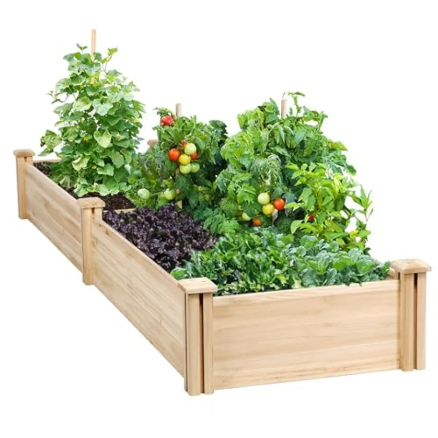 Raised Garden Bed Wooden Planter Box for Vegetables/Flowers, Cedar Wood, Natural Brown, Rot-Resistant Pre-Assembled