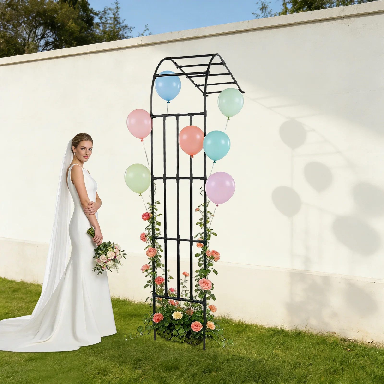 180*50*260cm Half Side Garden Arch Trellis, Steel Semi Arch Plant Climbing Support, Free Standing Wedding Arch Trellis For Plants To Climb On And Patio Balcony Lawn Decor