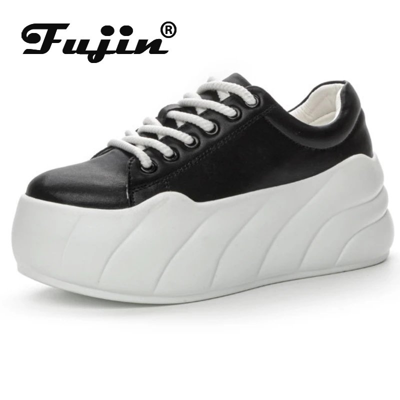 

Fujin 8cm Genuine Leather Platform Wedge Chunky Sneakers Pumps Platform Women Shoes Zapatos De Mujer Bling Vulcanize Fashion