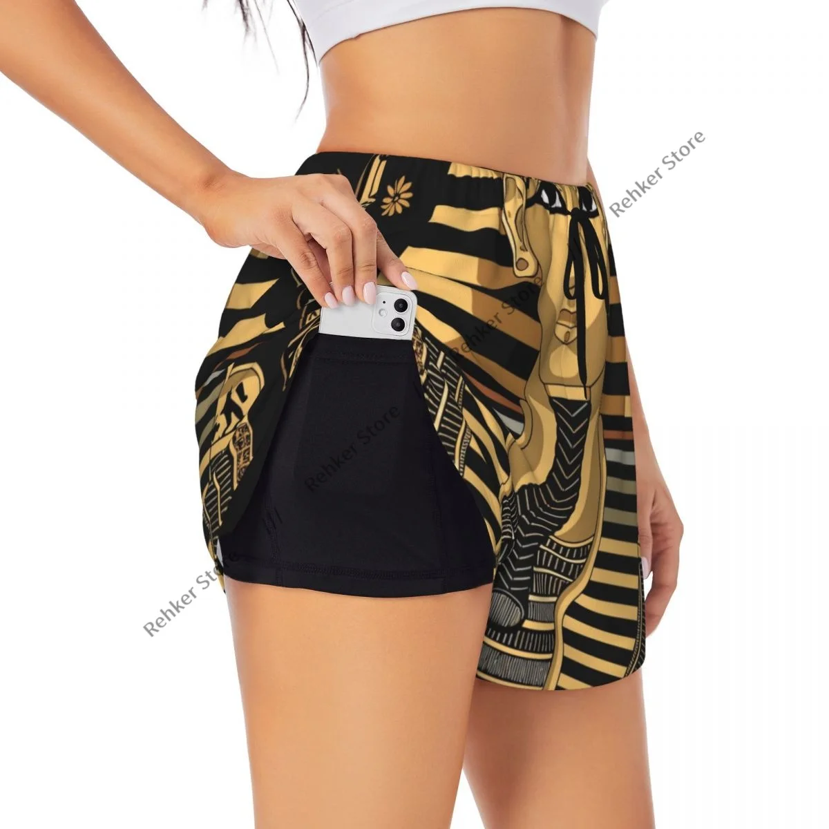Yoga Shorts for Women Fitness Biker Workout Sports Shorts Egyptian Pharaoh With Golden Crown Quick Drying Sportwear With Pocket