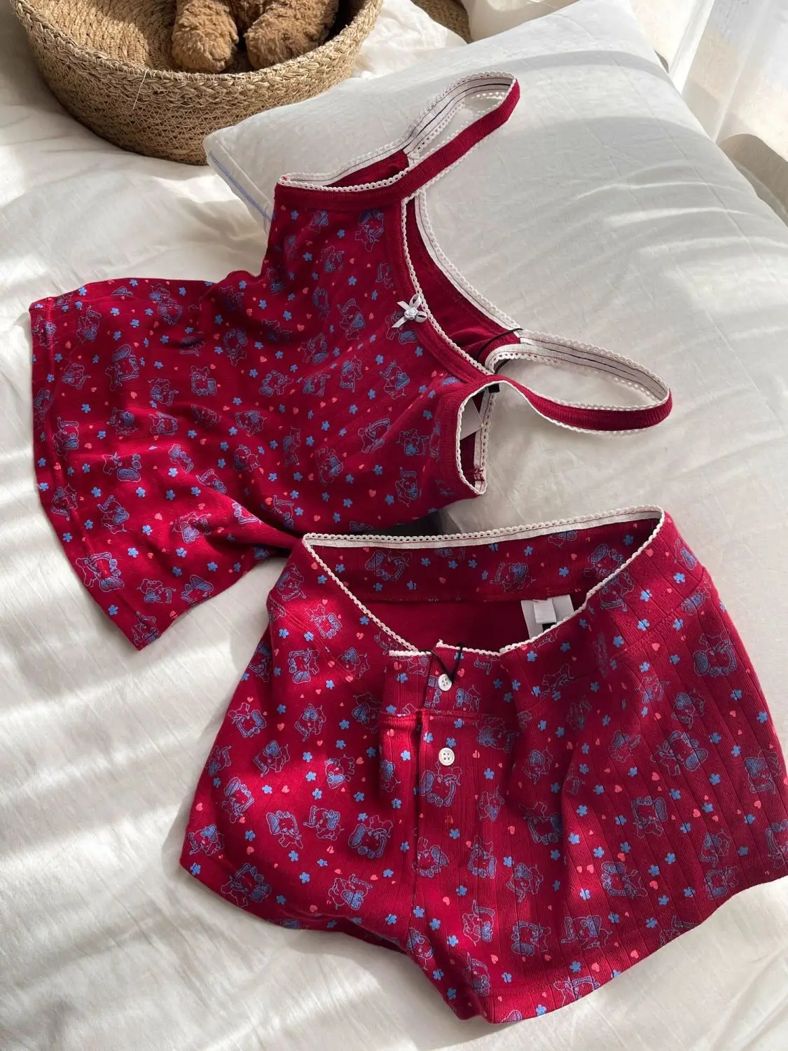 Sweet Y2k Clothes Sexy Sling Goth Bow Slim Pattern Print Punk Backless Crop Top Shorts Camisole Harajuku Korea 2000s Summer Tees