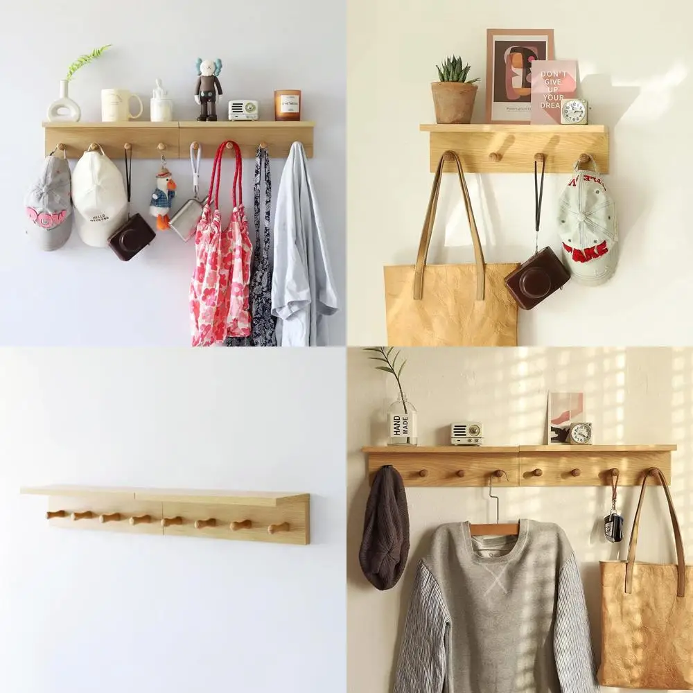 

Настенная деревянная вешалка для одежды с дубовой отделкой, идеально подходящая для решения для входа и хранения вещей