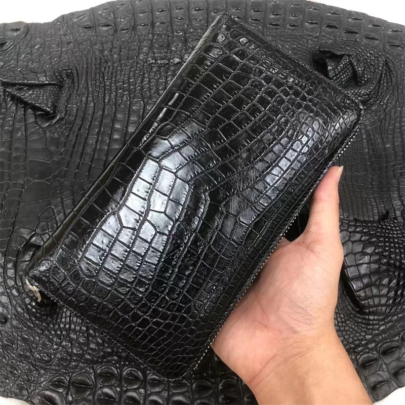 

Authentic Real Crocodile Skin Men's Large Card Purse Long Wallet Genuine Exotic Alligator Leather Male Phone Clutch Bag