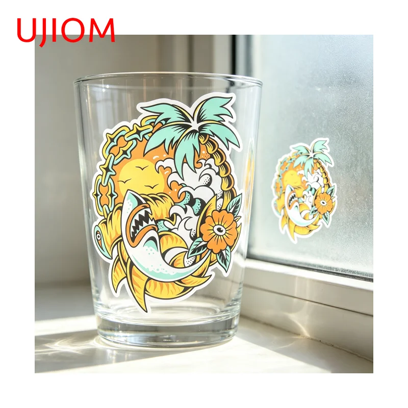 UJIOM Summer Vacation Shark Wall Sticker Solar Home Case Sunscreen Adhesive Decal Tiki Related Item Otaku Decorating Accessories